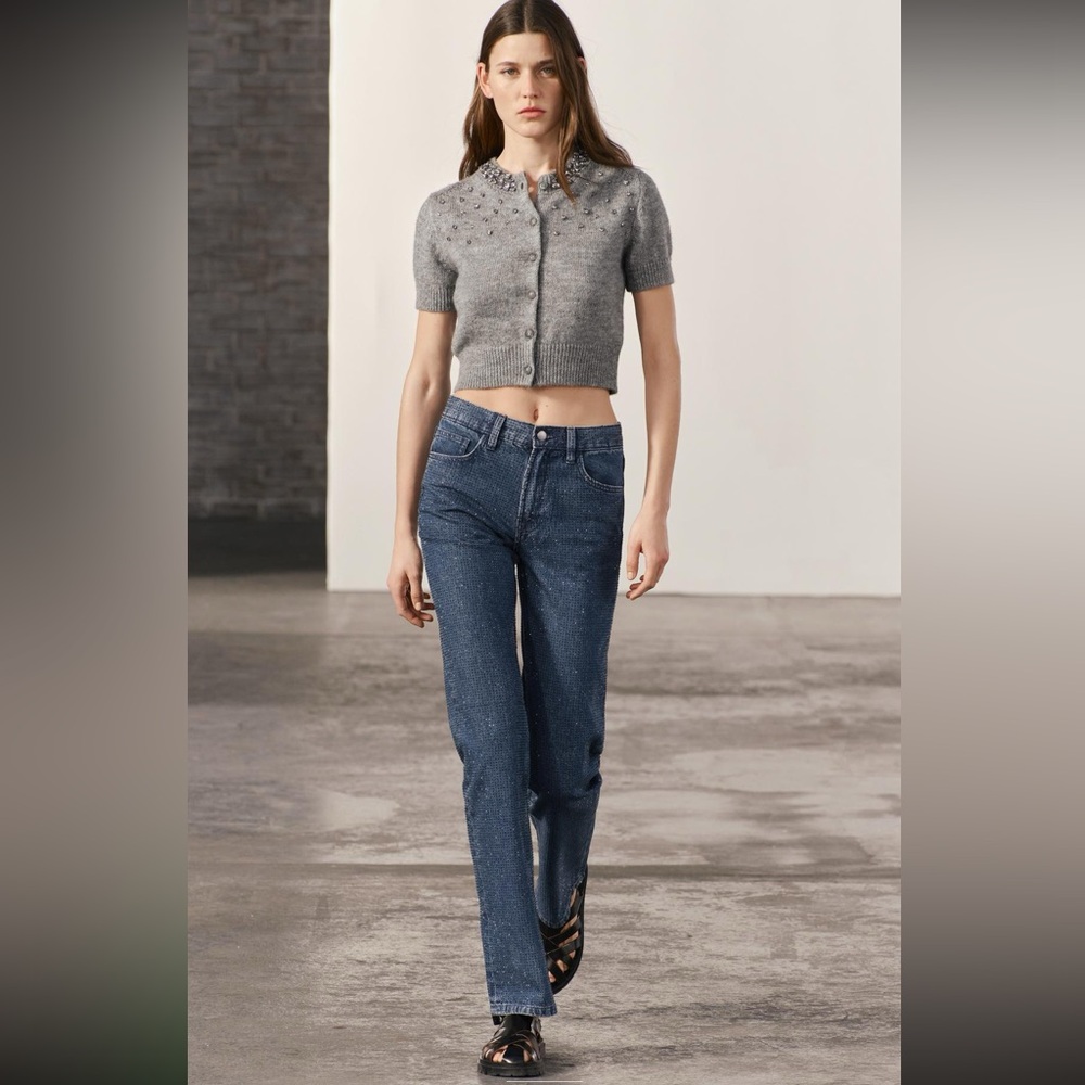 ZW collection shiny rhinestones embellished jeans, festival